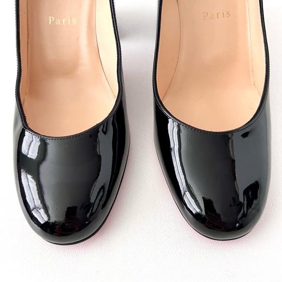 New CHRISTIAN LOUBOUTIN || Miss Sab Black Patent
Leather Block Heel Pumps EU 38 - Picture 4 of 15